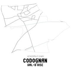 CODOGNAN Val-d'Oise. Minimalistic street map with black and white lines.