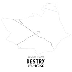 DESTRY Val-d'Oise. Minimalistic street map with black and white lines.