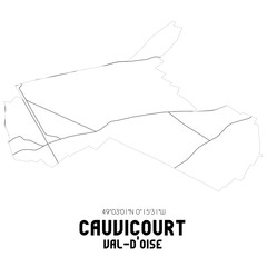 CAUVICOURT Val-d'Oise. Minimalistic street map with black and white lines.