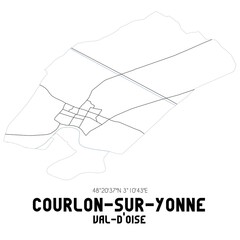 COURLON-SUR-YONNE Val-d'Oise. Minimalistic street map with black and white lines.