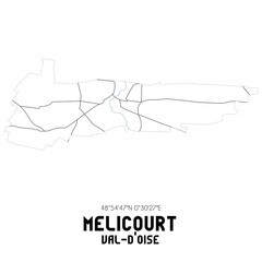 MELICOURT Val-d'Oise. Minimalistic street map with black and white lines.