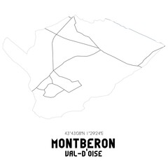 MONTBERON Val-d'Oise. Minimalistic street map with black and white lines.