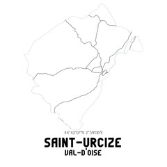 SAINT-URCIZE Val-d'Oise. Minimalistic street map with black and white lines.