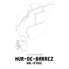 Fototapeta premium MUR-DE-BARREZ Val-d'Oise. Minimalistic street map with black and white lines.