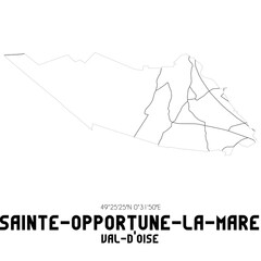 SAINTE-OPPORTUNE-LA-MARE Val-d'Oise. Minimalistic street map with black and white lines.