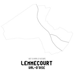 LEMMECOURT Val-d'Oise. Minimalistic street map with black and white lines.