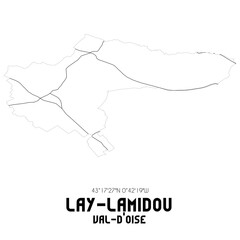 LAY-LAMIDOU Val-d'Oise. Minimalistic street map with black and white lines.
