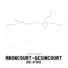 ABONCOURT-GESINCOURT Val-d'Oise. Minimalistic street map with black and white lines.