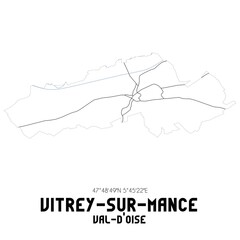 VITREY-SUR-MANCE Val-d'Oise. Minimalistic street map with black and white lines.