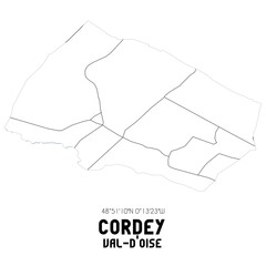 CORDEY Val-d'Oise. Minimalistic street map with black and white lines.