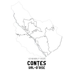 CONTES Val-d'Oise. Minimalistic street map with black and white lines.