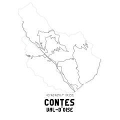 Obraz premium CONTES Val-d'Oise. Minimalistic street map with black and white lines.