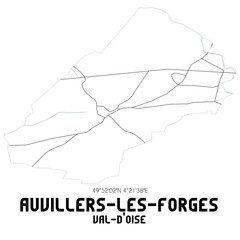 AUVILLERS-LES-FORGES Val-d'Oise. Minimalistic street map with black and white lines.