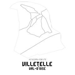 VILLETELLE Val-d'Oise. Minimalistic street map with black and white lines.