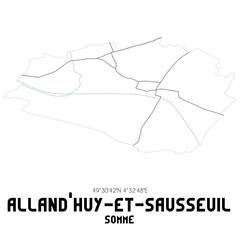 ALLAND'HUY-ET-SAUSSEUIL Somme. Minimalistic street map with black and white lines.