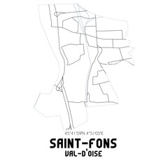 SAINT-FONS Val-d'Oise. Minimalistic street map with black and white lines.