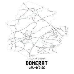 DOMERAT Val-d'Oise. Minimalistic street map with black and white lines.