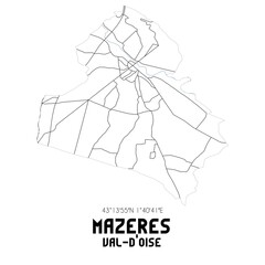 MAZERES Val-d'Oise. Minimalistic street map with black and white lines.