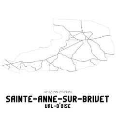 SAINTE-ANNE-SUR-BRIVET Val-d'Oise. Minimalistic street map with black and white lines.