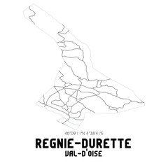 REGNIE-DURETTE Val-d'Oise. Minimalistic street map with black and white lines.