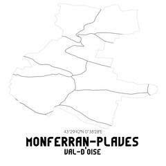 MONFERRAN-PLAVES Val-d'Oise. Minimalistic street map with black and white lines.