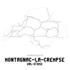 MONTAGNAC-LA-CREMPSE Val-d'Oise. Minimalistic street map with black and white lines.