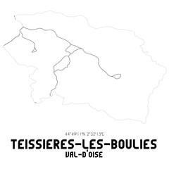 TEISSIERES-LES-BOULIES Val-d'Oise. Minimalistic street map with black and white lines.