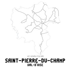 SAINT-PIERRE-DU-CHAMP Val-d'Oise. Minimalistic street map with black and white lines.