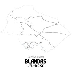 BLANDAS Val-d'Oise. Minimalistic street map with black and white lines.