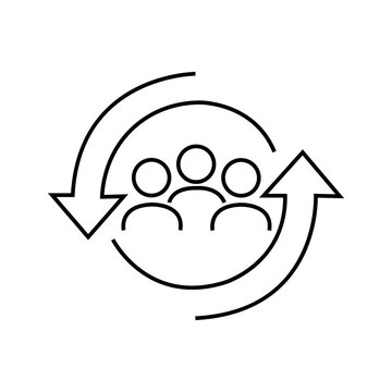 Personnel change line icon. People in cycle round symbol. The concept of human resources. Vector illustration can be used for topics like rotation, HR, personnel, management