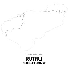 RUTALI Seine-et-Marne. Minimalistic street map with black and white lines.