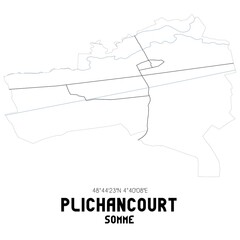 PLICHANCOURT Somme. Minimalistic street map with black and white lines.