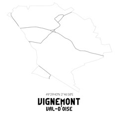 VIGNEMONT Val-d'Oise. Minimalistic street map with black and white lines.