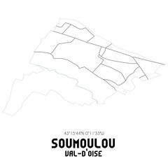 SOUMOULOU Val-d'Oise. Minimalistic street map with black and white lines.