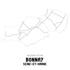 BONNAY Seine-et-Marne. Minimalistic street map with black and white lines.