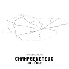 CHAMPGENETEUX Val-d'Oise. Minimalistic street map with black and white lines.