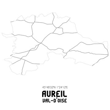 AUREIL Val-d'Oise. Minimalistic street map with black and white lines.
