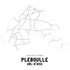 PLEBOULLE Val-d'Oise. Minimalistic street map with black and white lines.