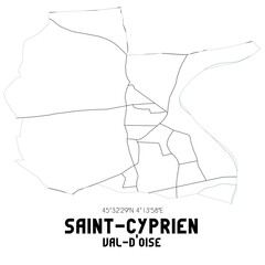 SAINT-CYPRIEN Val-d'Oise. Minimalistic street map with black and white lines.