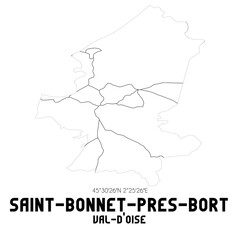 SAINT-BONNET-PRES-BORT Val-d'Oise. Minimalistic street map with black and white lines.