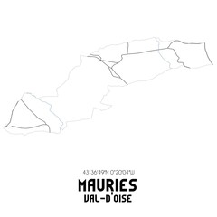 MAURIES Val-d'Oise. Minimalistic street map with black and white lines.