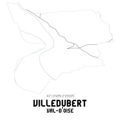 VILLEDUBERT Val-d'Oise. Minimalistic street map with black and white lines.