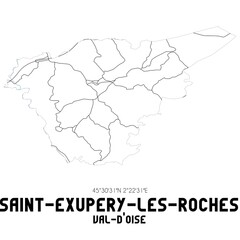 Obraz premium SAINT-EXUPERY-LES-ROCHES Val-d'Oise. Minimalistic street map with black and white lines.