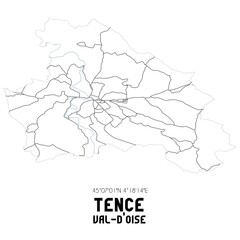 TENCE Val-d'Oise. Minimalistic street map with black and white lines.