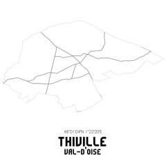 THIVILLE Val-d'Oise. Minimalistic street map with black and white lines.