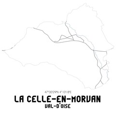 LA CELLE-EN-MORVAN Val-d'Oise. Minimalistic street map with black and white lines.