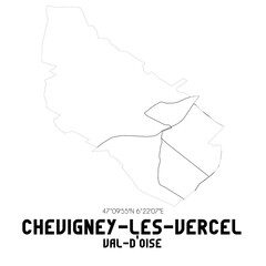CHEVIGNEY-LES-VERCEL Val-d'Oise. Minimalistic street map with black and white lines.