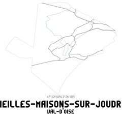 VIEILLES-MAISONS-SUR-JOUDRY Val-d'Oise. Minimalistic street map with black and white lines.