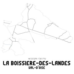 LA BOISSIERE-DES-LANDES Val-d'Oise. Minimalistic street map with black and white lines.