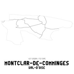 MONTCLAR-DE-COMMINGES Val-d'Oise. Minimalistic street map with black and white lines.